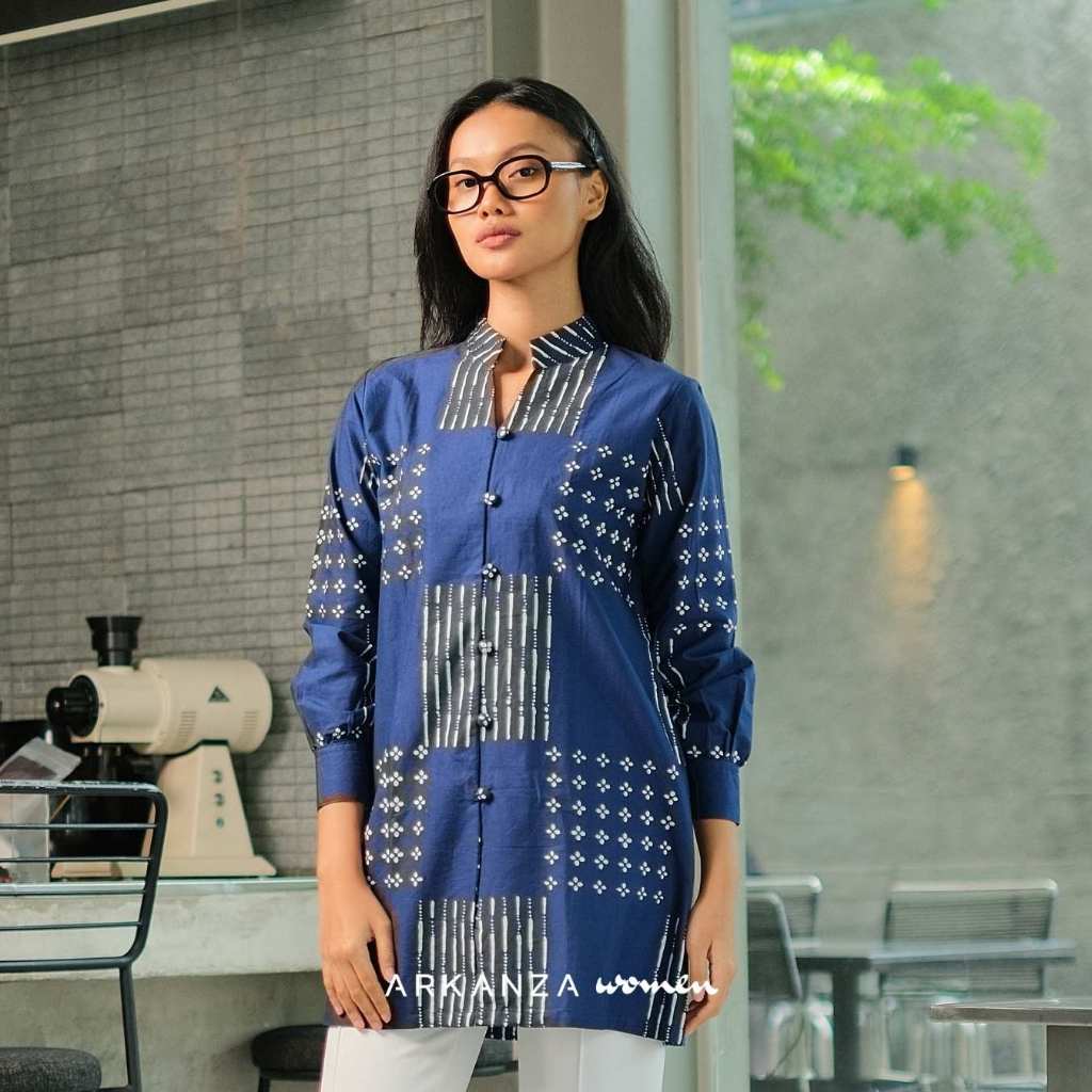 ARKANZA WOMEN Kemeja Batik Cap Tunisia Katun Wanita Modern