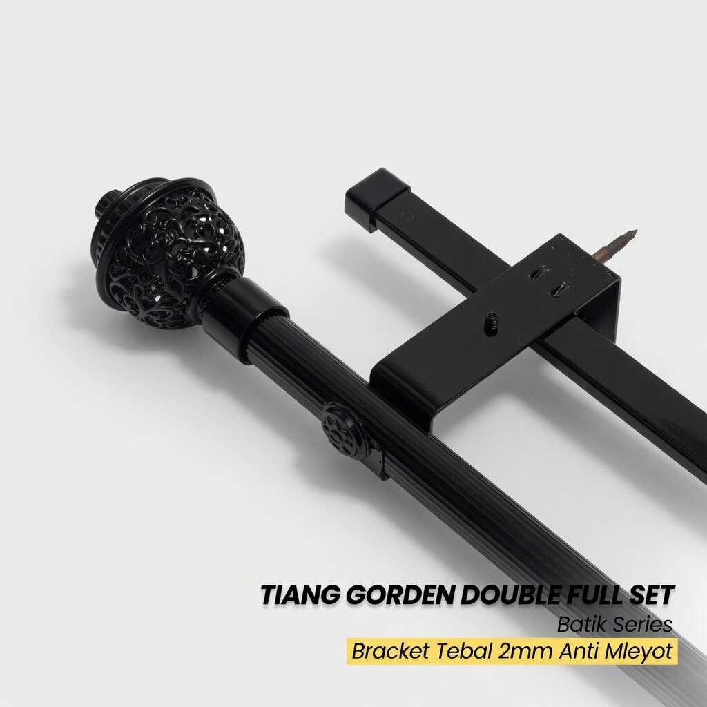 Batang Tiang Besi Gorden Double Full Set Rel Vitrase Lengkap 1 1.5 2 Meter