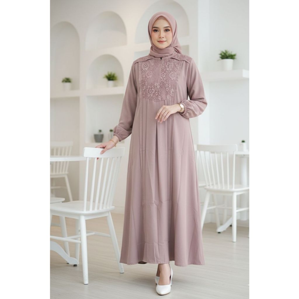 SABRINA MIDI DRESS BAHAN POLO LINEN GAMIS MIDI WANITA MUSLIMAH TERBARU SIMPLE POLOS