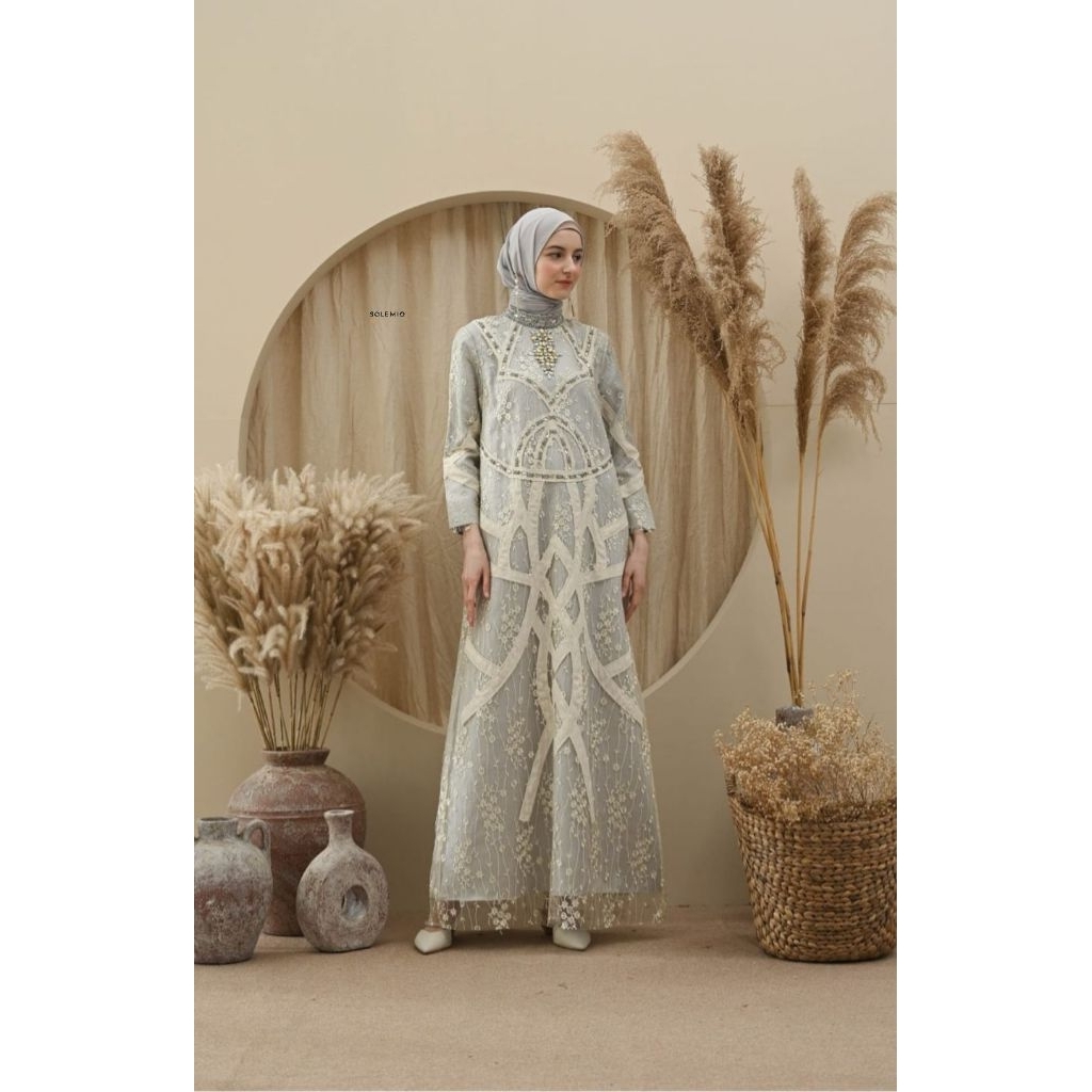 SOLEMIO MAXIDRESS / TERUSAN PANJANG / GAUN PESTA / GAMIS / BAJU MUSLIM MEWAH TILLE BRUKAT IMPORT