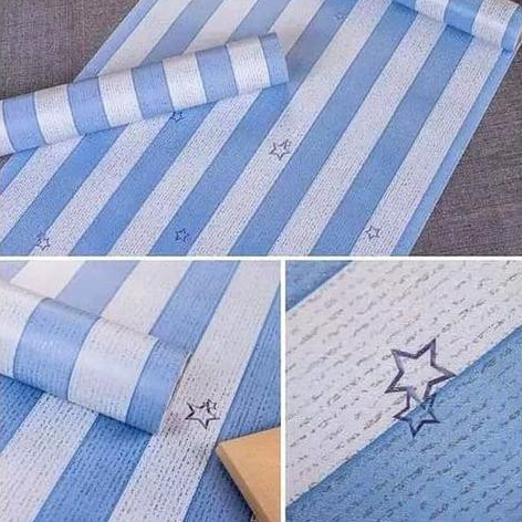 Wallpaper Dinding / Wallpaper Sticker Garis Bintang Biru