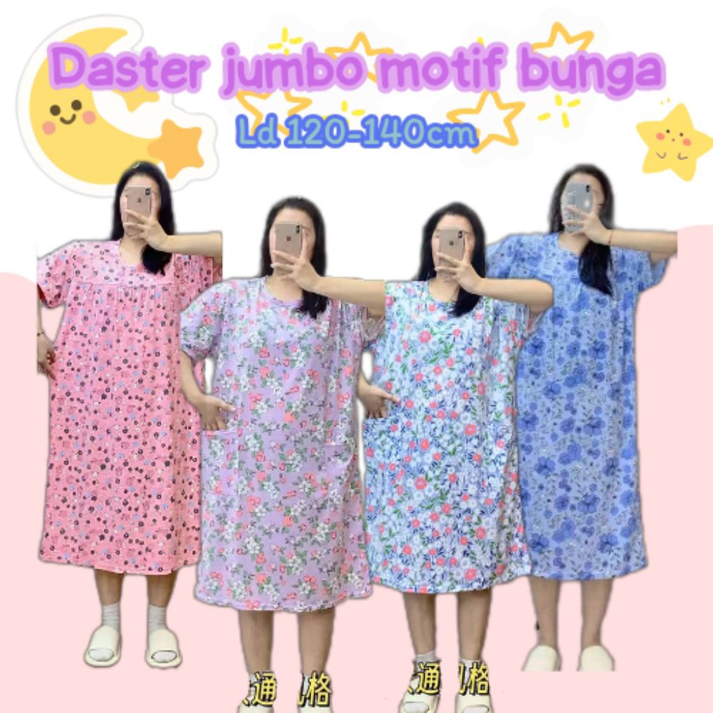 Daster Spandex JUMBO LD 120-140CM Motif bunga Daster kaos jumbo Daster bumil