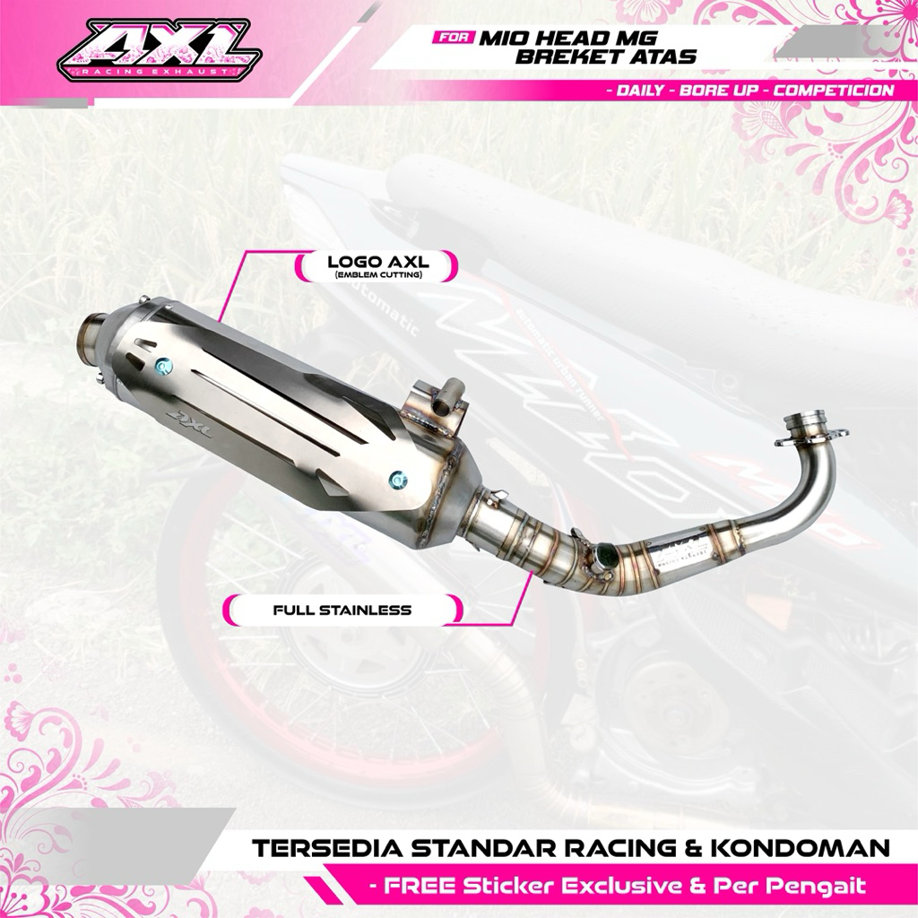 KNALPOT KONDOMAN MIO HEAD MX MG RACING FULL STENLES PNP BREKET ORI