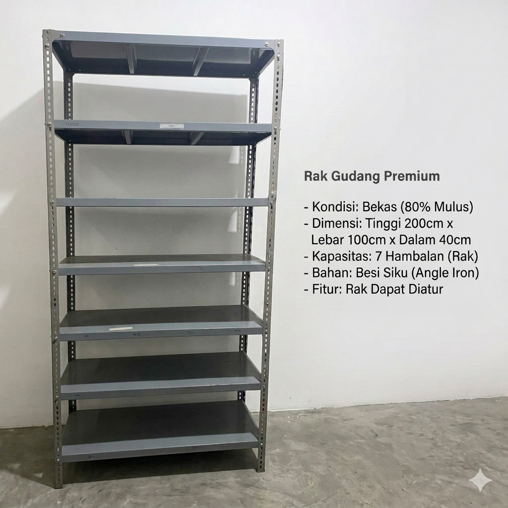 [BEKAS] Rak Besi Gudang Siku Lubang - 7 Susun/Hambalan (200x100x40cm) Cocok Untuk Stok Barang Kuat, 