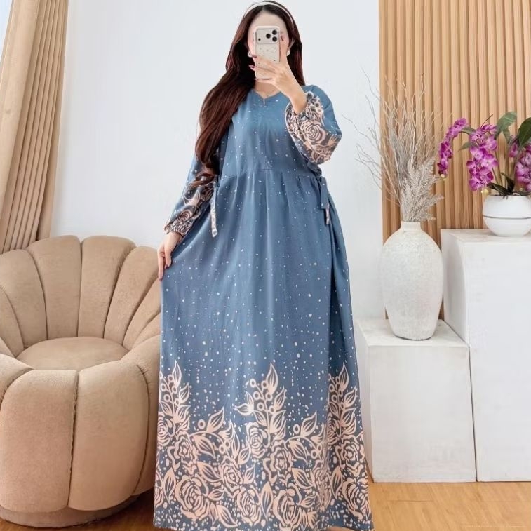 Gamis Rayon Jumbo Ld120 Lengan Balon Karet Fashion Muslim Wanita