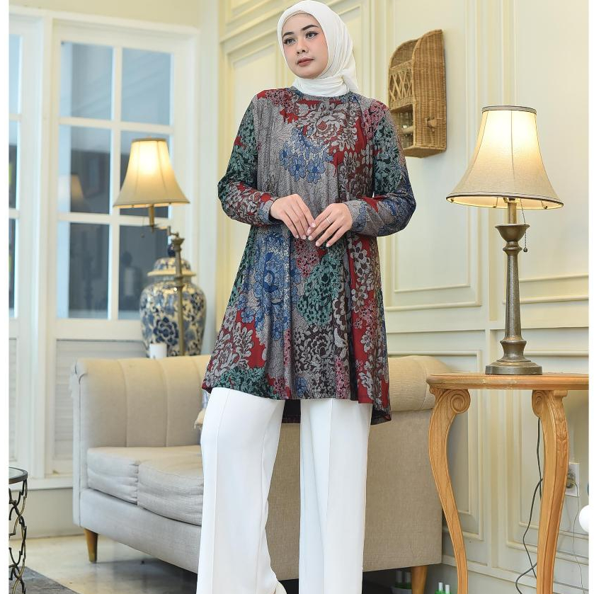 AISMA-Tunik Los Motif BATIK Bahan Denim/ Calvin Jeans bahan adem