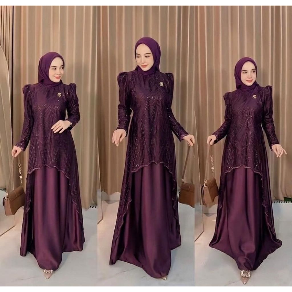Mazaya Dress/Gamis Wanita Muslimah Satin Velvet Mix Brokat - Nyaman, Model Kekinian,