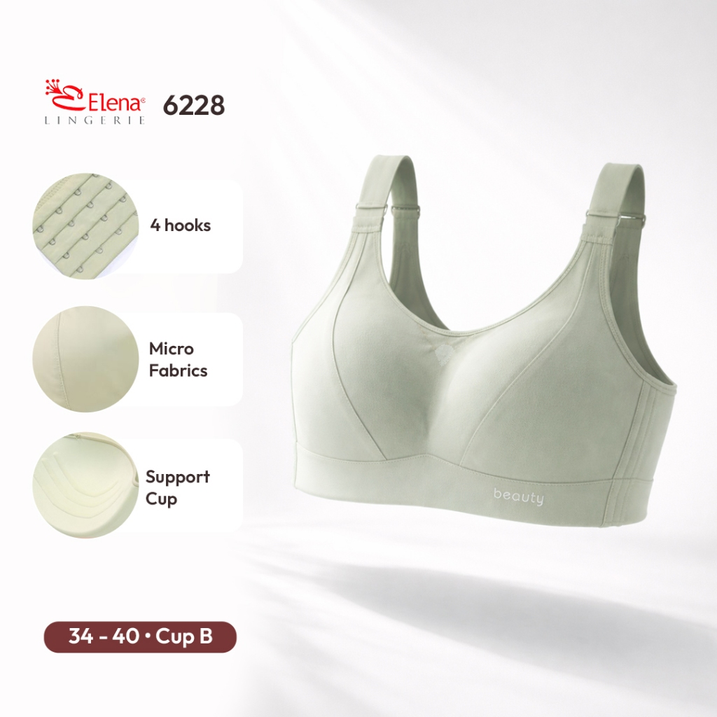 Elena E 6228 Seamless Tanpa Kawat Busa Tipis Cup B Kait 4 Bh Wanita 34B - 40B