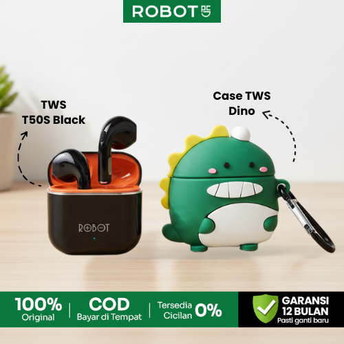 [ BUNDLING TWS & CASE ] ROBOT Earbuds Wireless Bluetooth 5.3 TWS T50S With Case Airbuds Silicone Luc