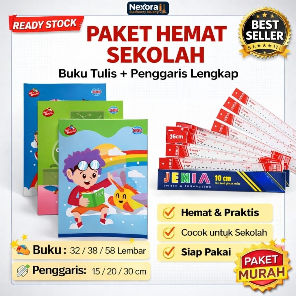 Buku Tulis Isi 32 38 42 58 Lembar + Penggaris 15 20 30cm - Big Boss dan Merk Lainnya - alat tulis sa