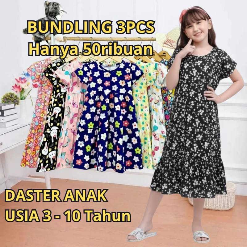 4 Pcs Dress Anak Perempuan Monalisa Rayon, Silky Dior, Catton Adem Usia 3-10 Tahun