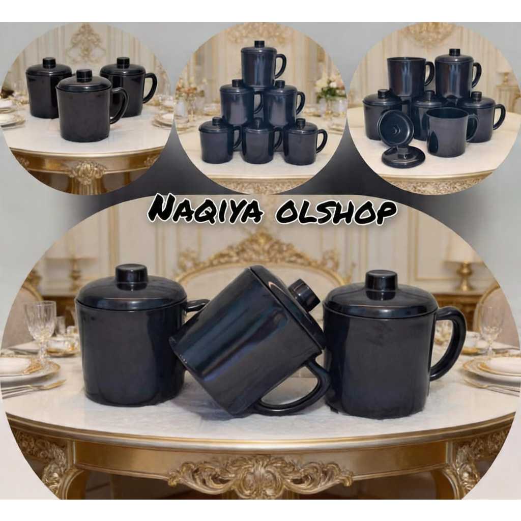 4 Pcs Mug tutup Melamin - Cangkir Melamin 330 Ml - cangkir Melamin plus tutup Tebal tahan Panas