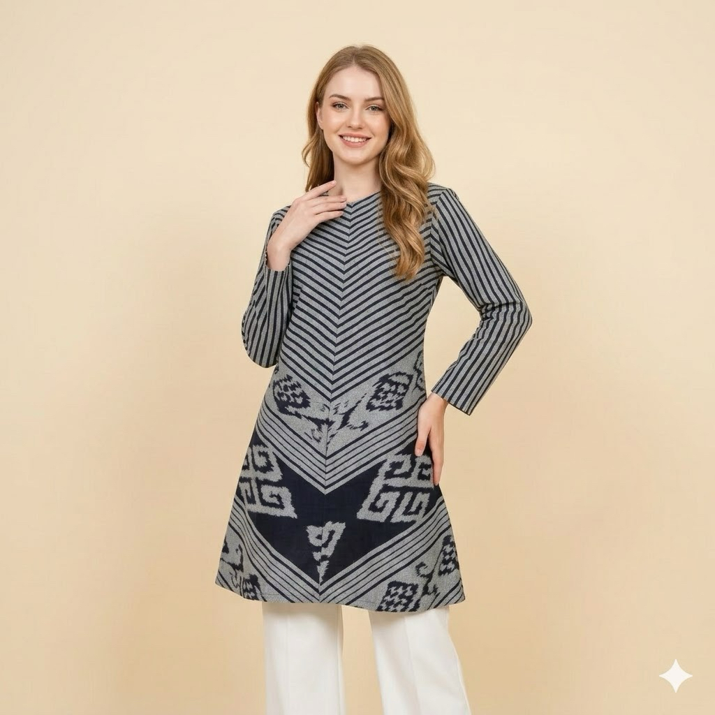 Shanaya Batik Tunik Tenun Motif V lapis tricot Batik Exclusive Elegan Batik Kerja Kondangan Tenun
