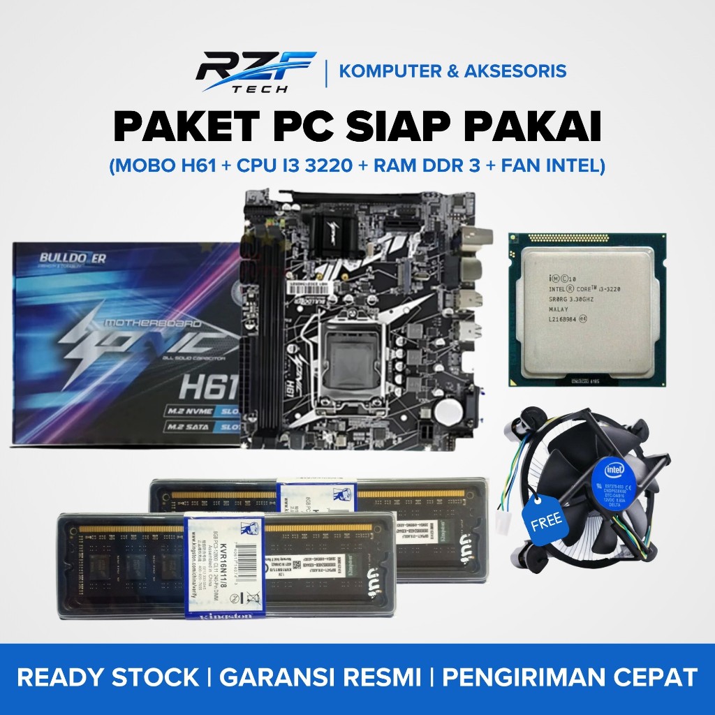 Paket Motherboard H61 Bulldozer LGA 1155 DDR3 Gratis Fan  DDR3 NVME HDMI VGA Mainboard / Mobo H61 Pr
