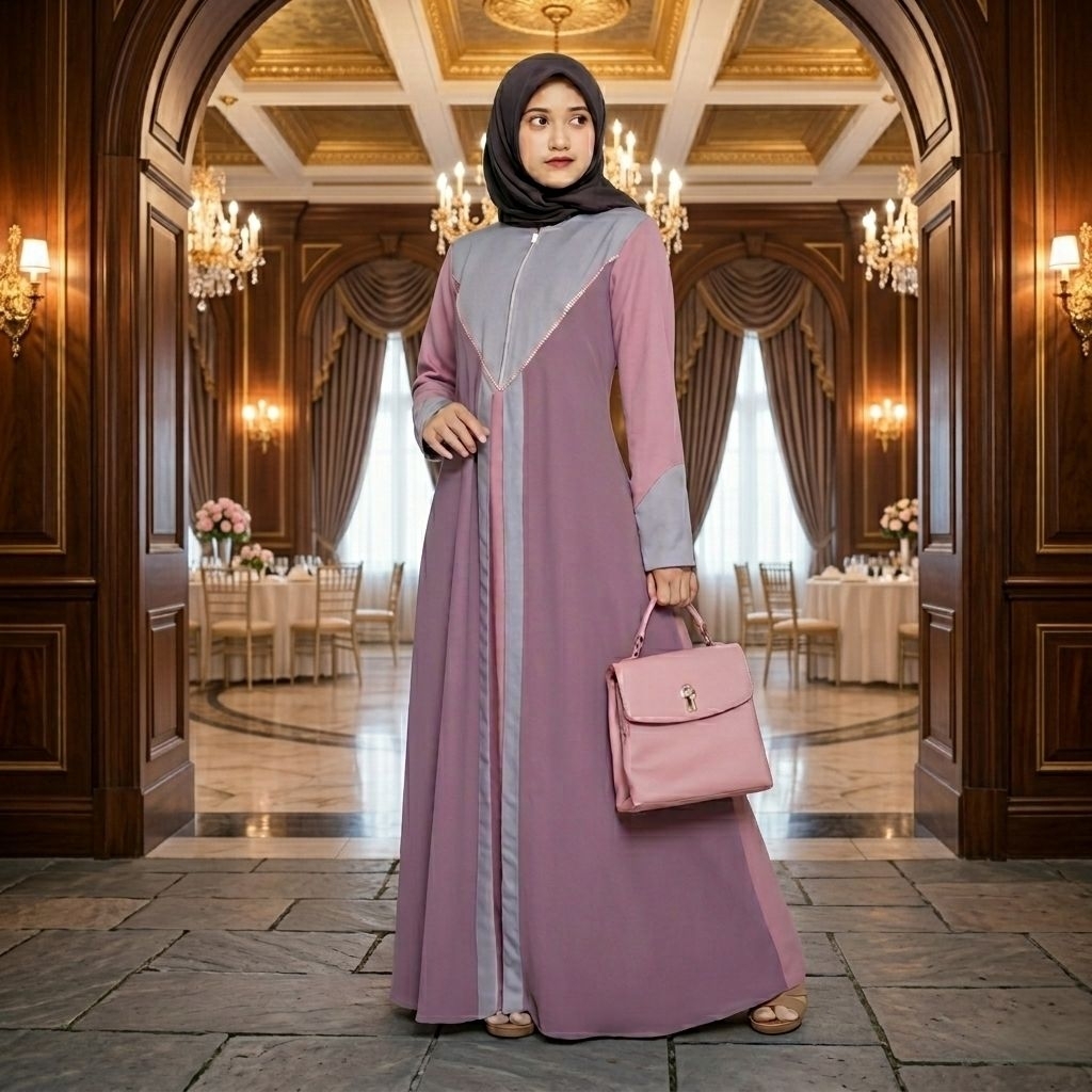 ENDOMODA ELLENA DRESS PINK GREY Gamis Premium Elegan | Bahan Jatuh Mewah | Cocok Kondangan & Formal