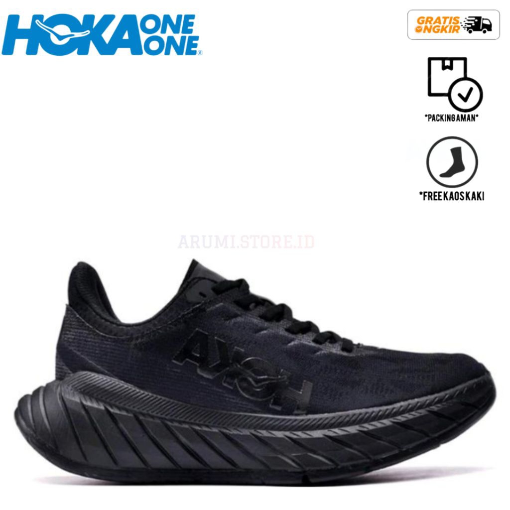 SEPATU LARI HOKA CARBON X2 FULL BLACK RUNNING SHOES