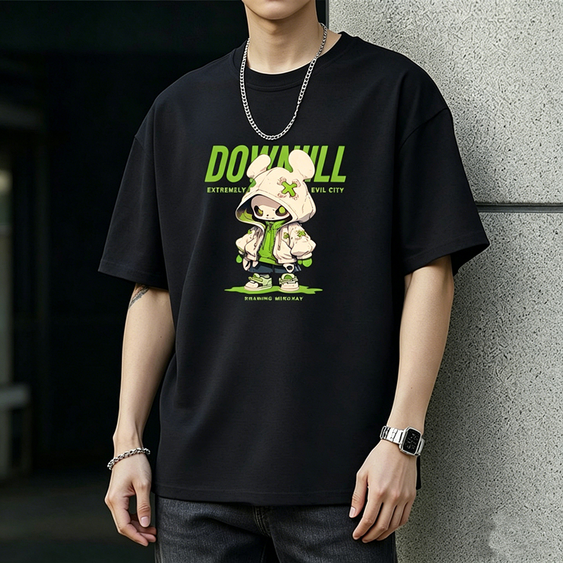 Tee Uno.Kaos Pria Wanita Putih Katun Tebal Motif Kartun Crewneck Lengan Pendek 2026 Loose Kasual Cou