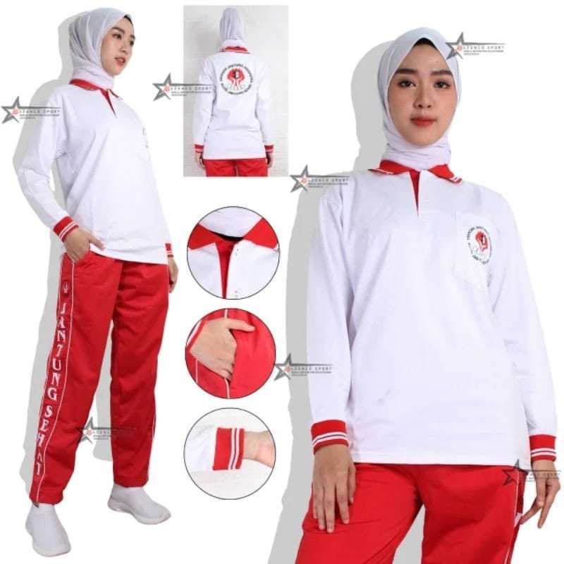 Setelan baju senam jantung sehat / setelan baju olahraga jantung sehat nasional olahraga merah putih