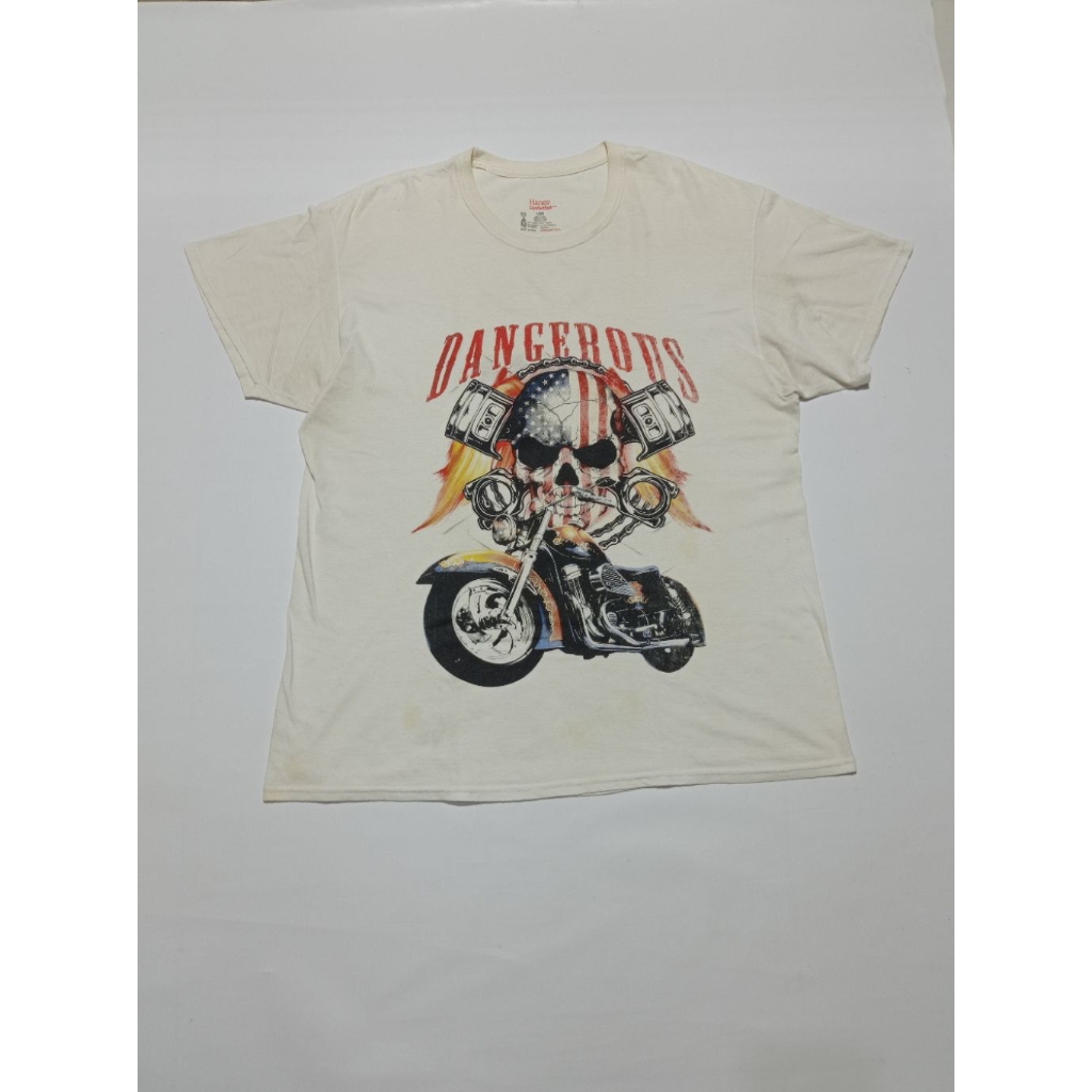 Kaos Vintage Motor Harley Davidson Piston Skull Dangerous Hanes Warna Putih Size L Second Brand Hane