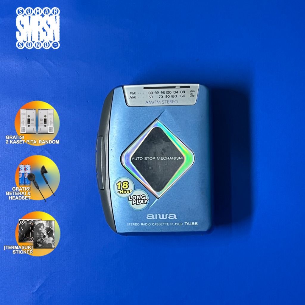 Walkman Aiwa TA186 Pemutar Kaset Pita Stereo Vintage