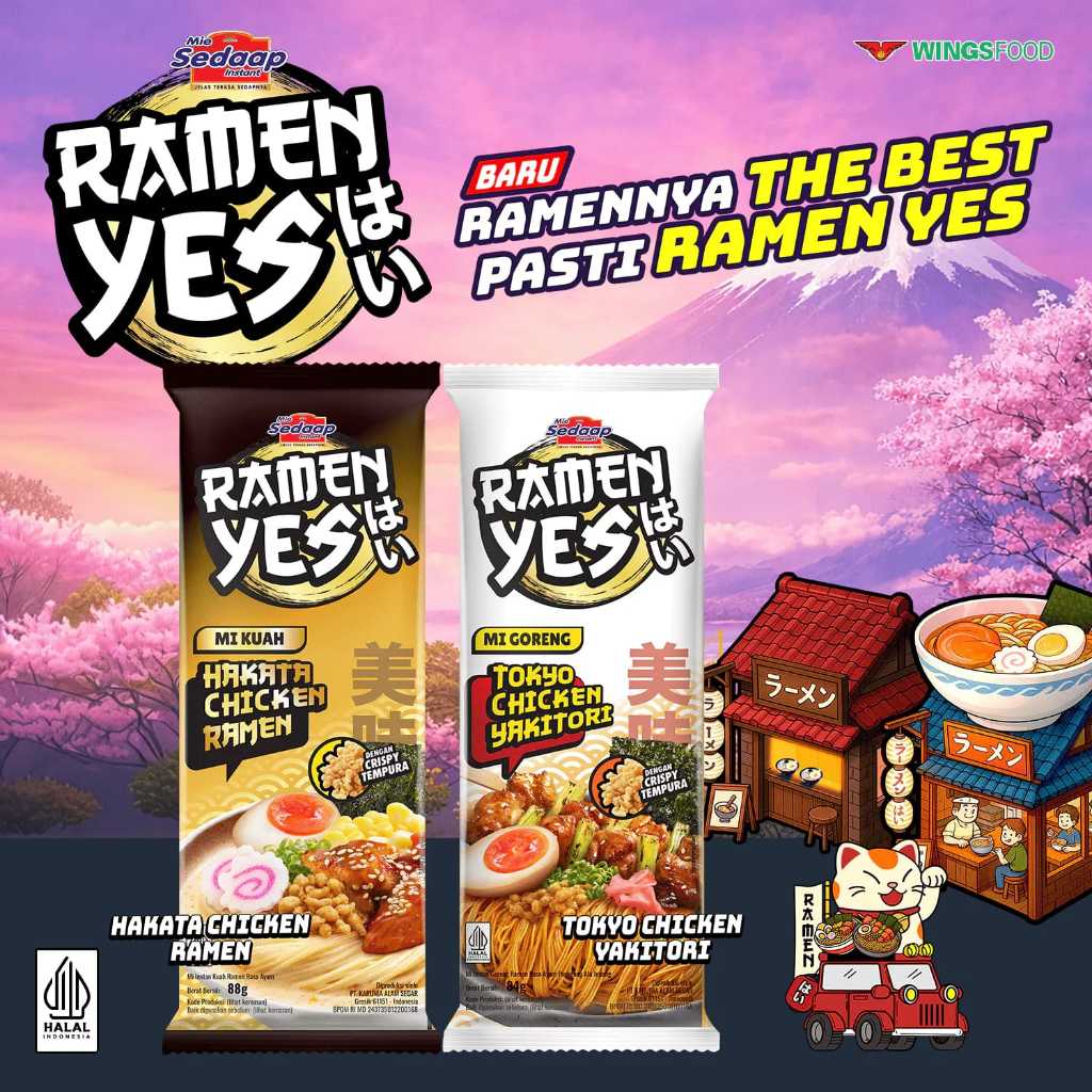3 PCS MIE RAMEN YES/ RAMEN KUAH HAKATA PEDAS & MIE SEDAP RAMEN GORENG