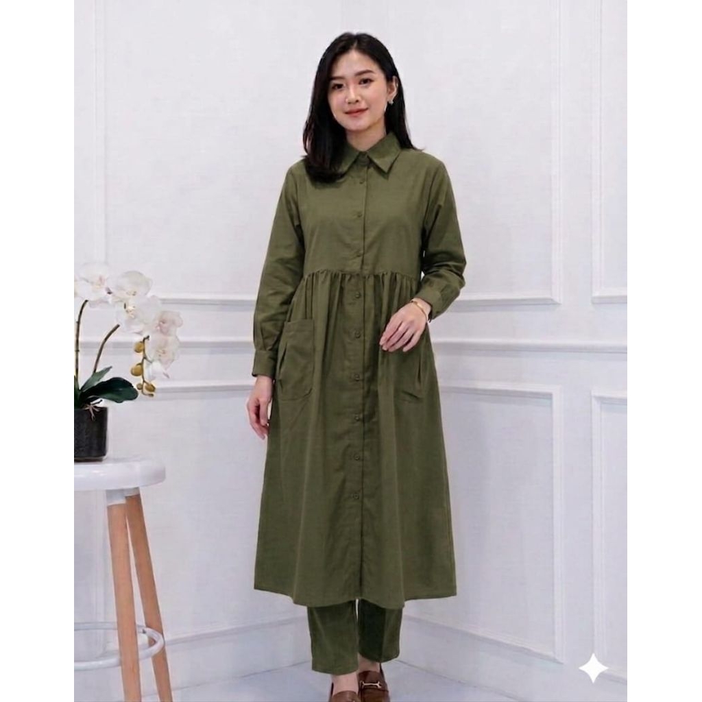 SETLONG RAYON TWILL PREMIUM //ONE SET ABELL JUMBO // SETELAN LONG TUNIK RAYON TWILL POLOS TERBARU 20
