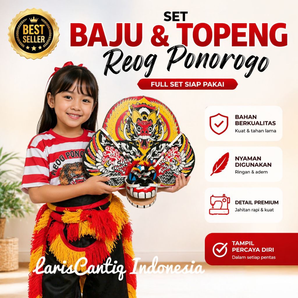 Set Baju Reog Ponorogo Anak + Topeng Singo Barong | Kostum Reog Anak Lengkap Siap Pakai Pentas