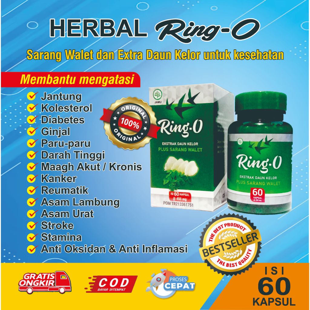 Herbal RING-O Sarang Walet Asli dan Extra Daun Kelor Untuk kesehatan Jantung, Paru-paru dan Stamina 