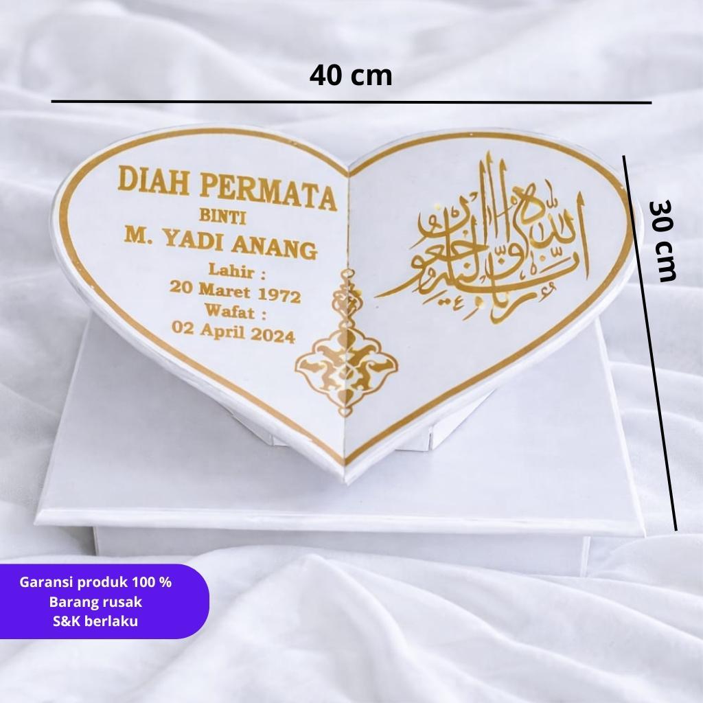 Cahaya Nisan - Batu Nisan Granit Lokal 40x30 CM Bentuk Love Tekuk Cat Warna kuning keemasan