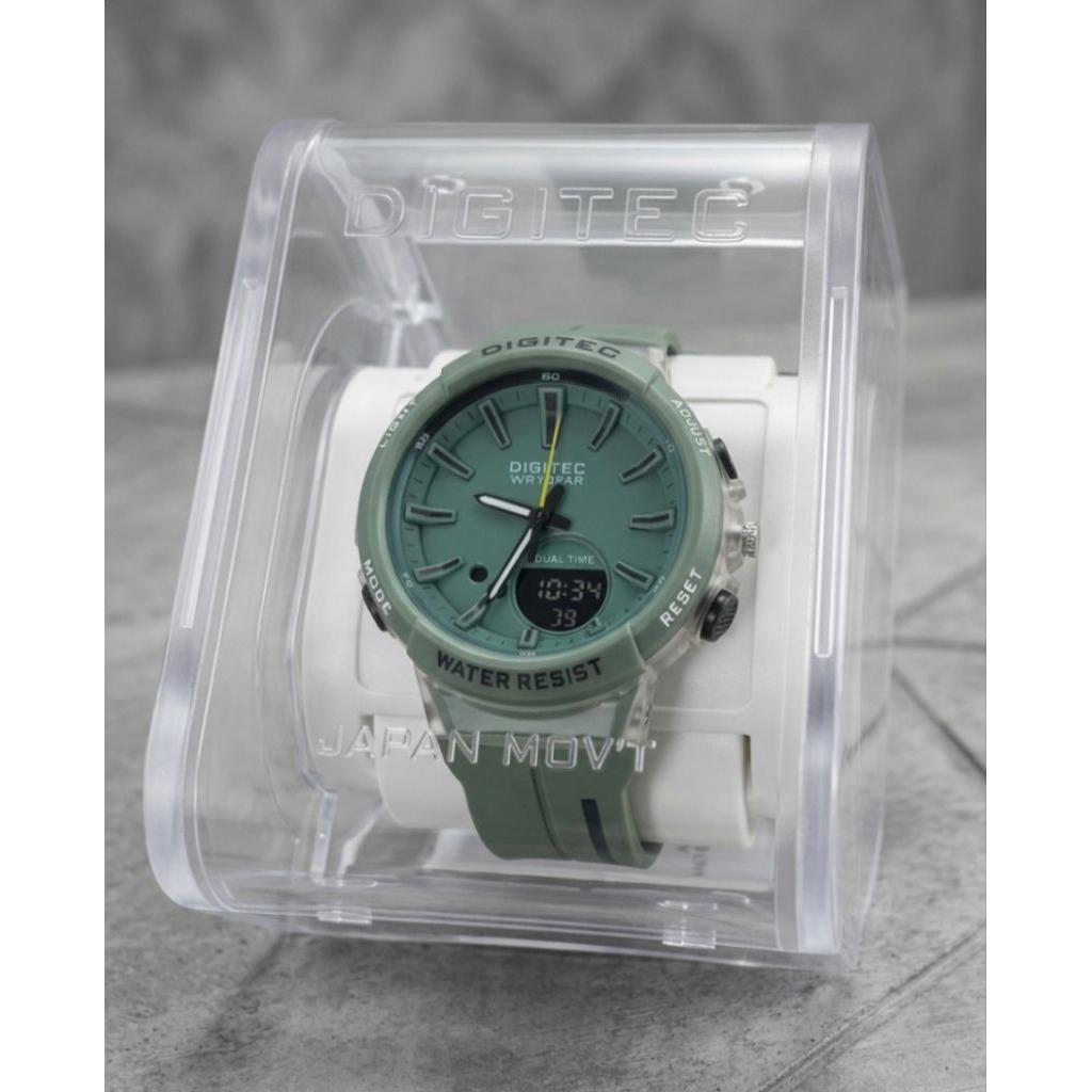 Jam Tangan Pria/wanita DIGITEC Dual Time WR10BAR – Sporty Waterproof – Hijau Mint Elegan