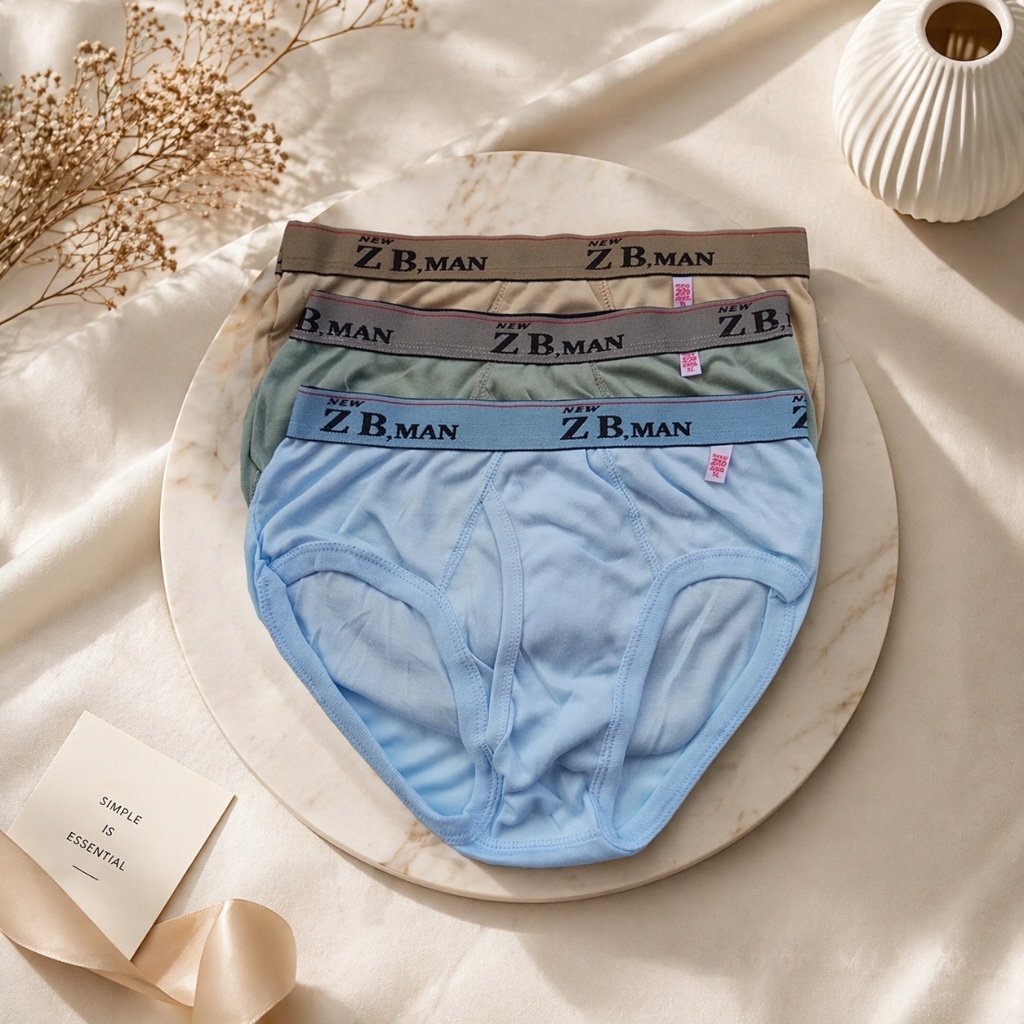 (3Pcs) CD ZB Man Boxer | Celana Dalam Pria ZB-Man Kerut Karet Boxer | CD Pria Jumbo
