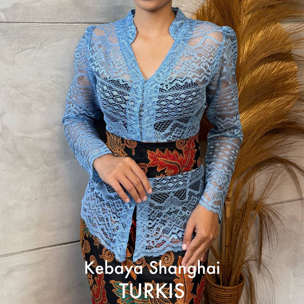 Atasan Kebaya Brokat Kerah Shanghai Kebaya Wanita Kekinian Pengantin Wisuda Modern Murah