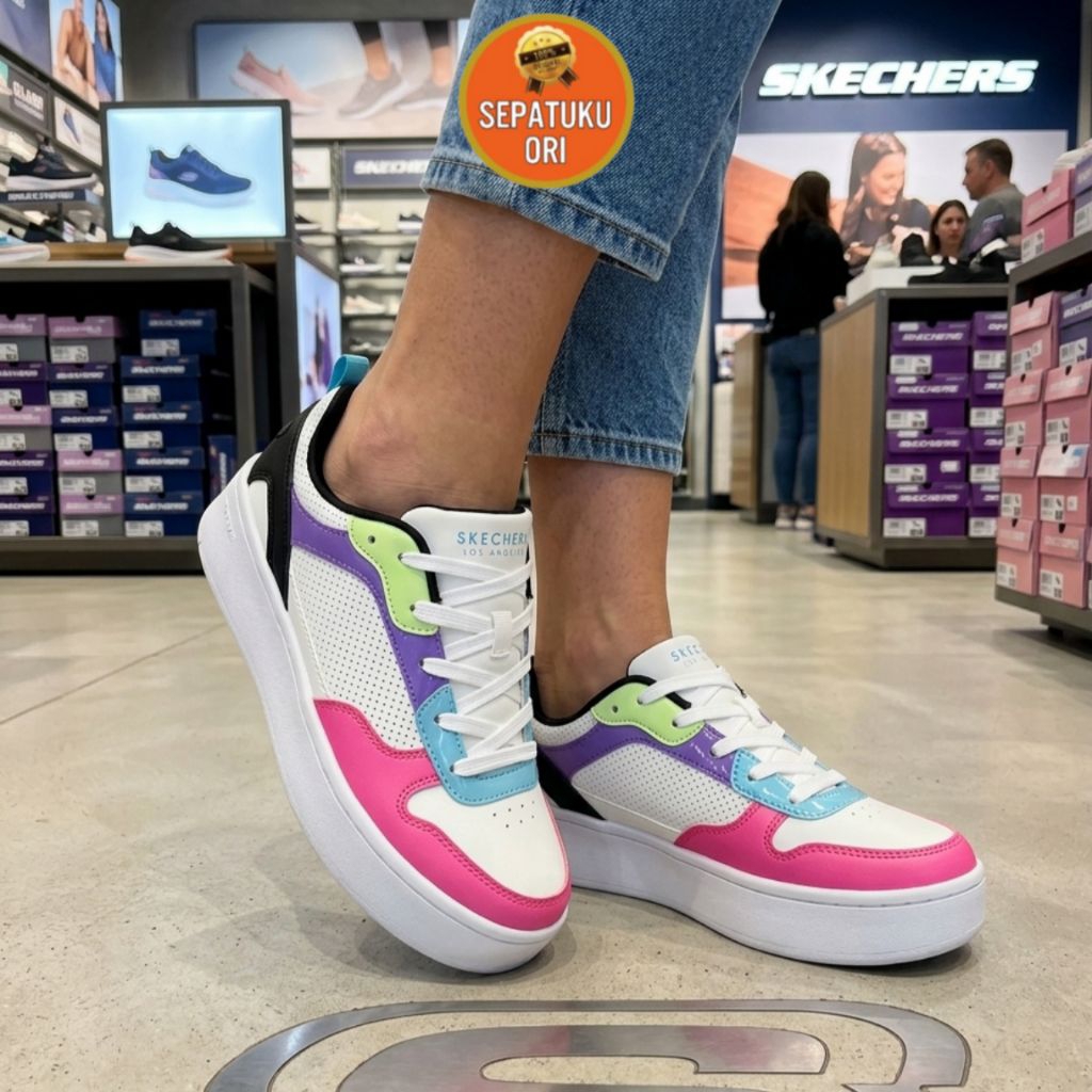 SKECHERS KIDS (36/23cm) COURT HIGH CLASSIC CRUSH WHITE BLACK PINK 310191L/WBMT