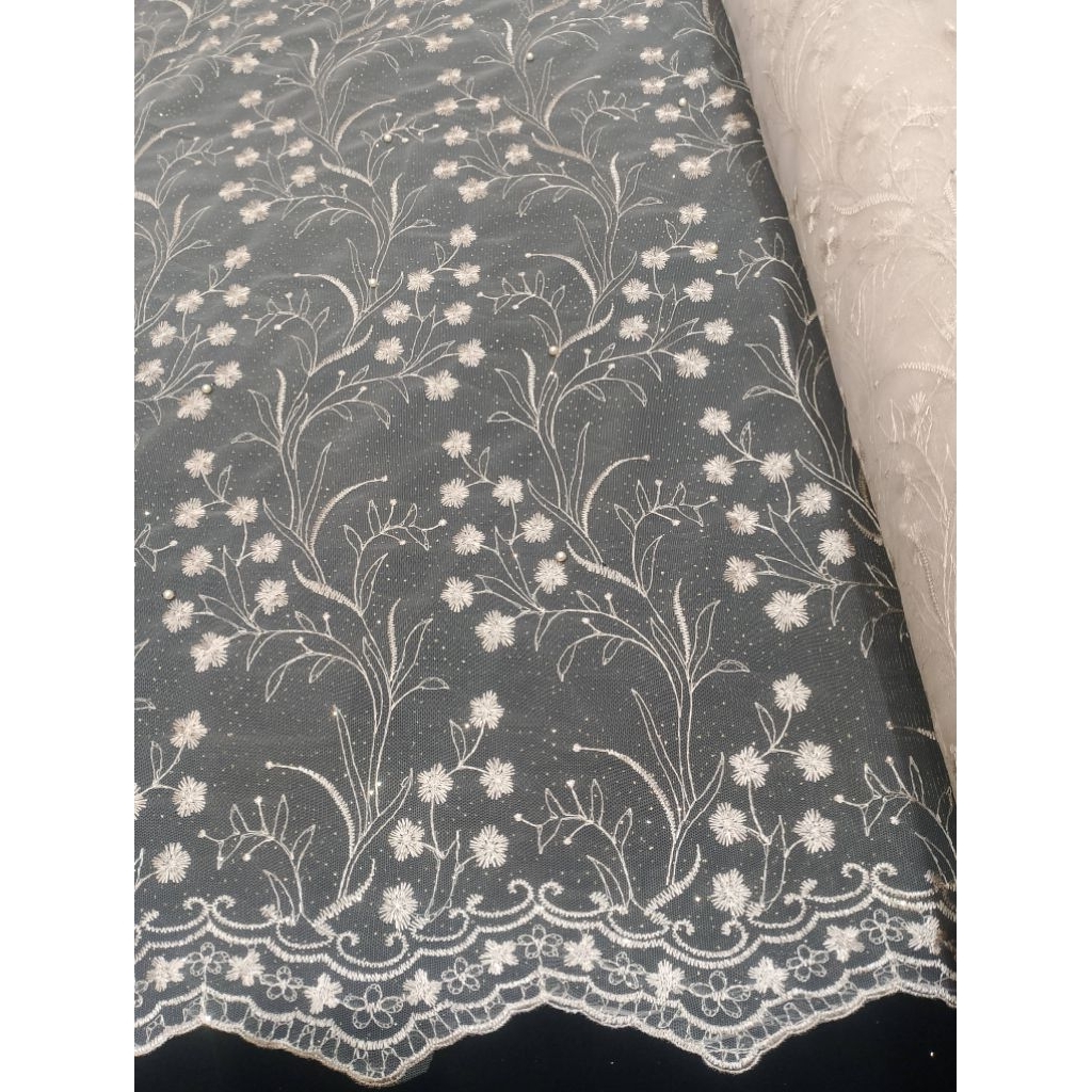 Brokat tile akar mutiara gliter kain tile brokat mutiara bahan brokat kebaya gaun dress
