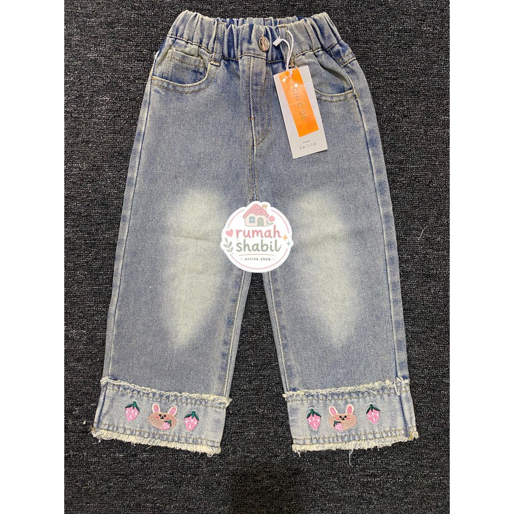 (RUMAH SHABIL) Celana Kulot Jeans Strawberry Bordir