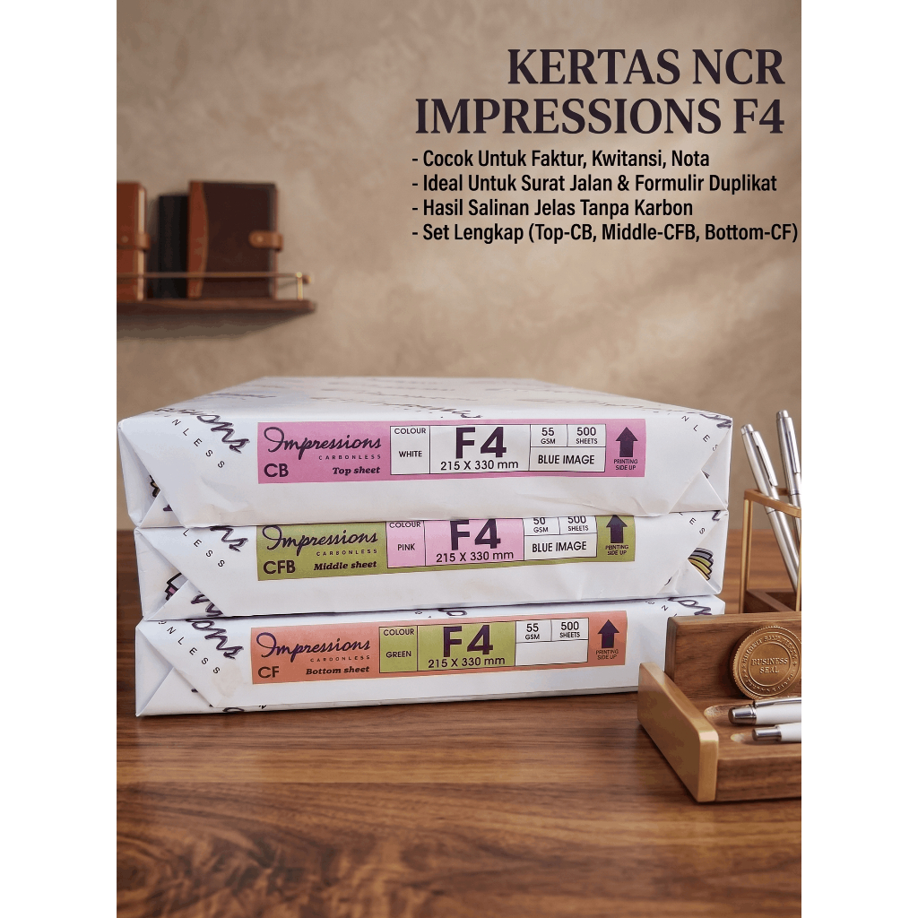 Kertas Nota/NCR merk Impression/F4/Top putih/Midlle 4 warna/Bottom 4 warna