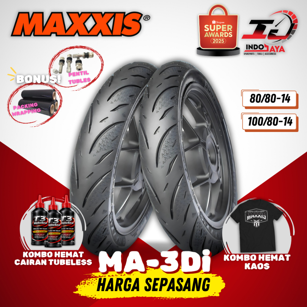 [PAKET MURAH SEPASANG] BAN MAXXIS DIAMOND MA-3Di TUBELESS (80/80-14 & 100/80-14) MA 3DN / BAN LUAR M