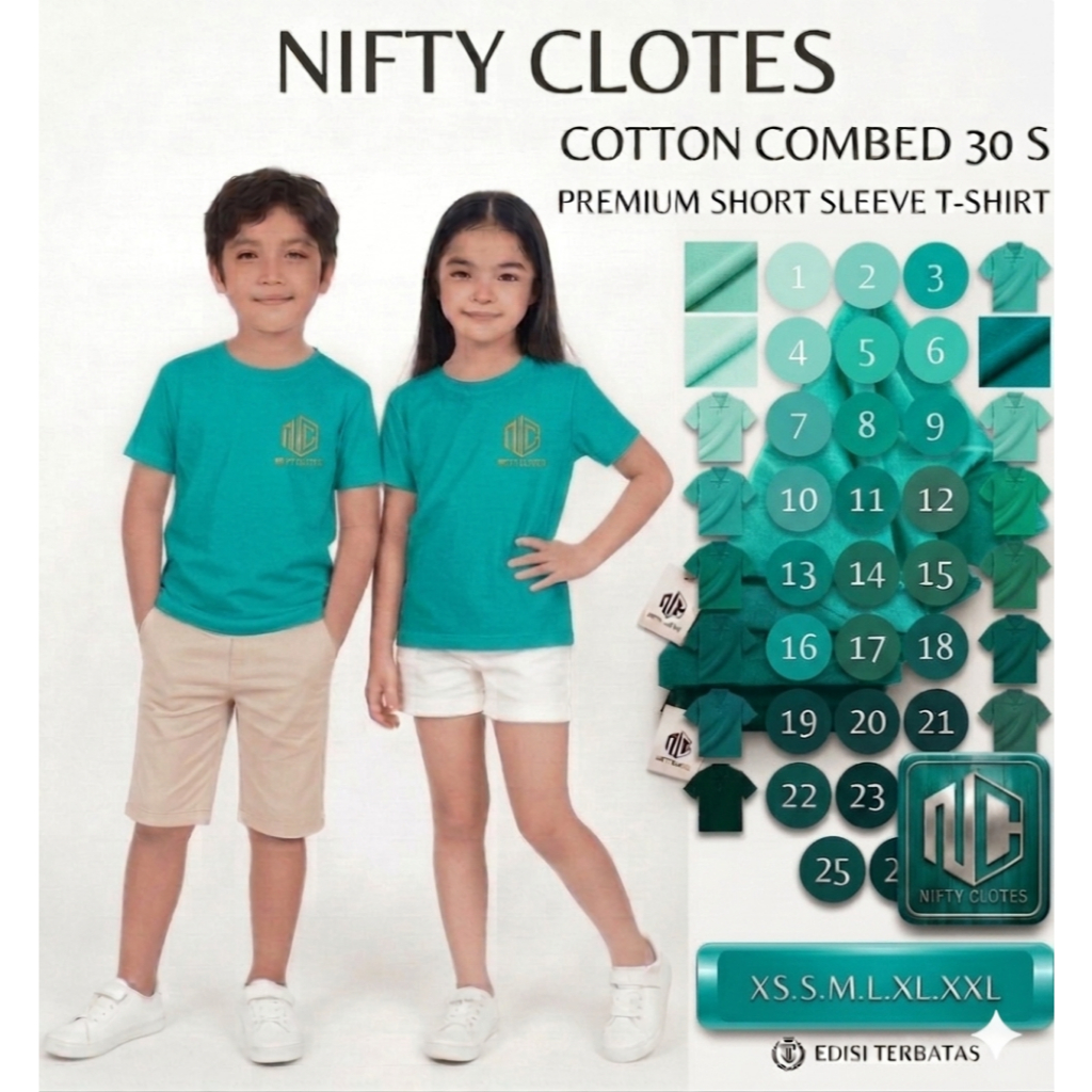 Niftycloth Kaos Polos Anak Lengan Pendek Hijau Tosca