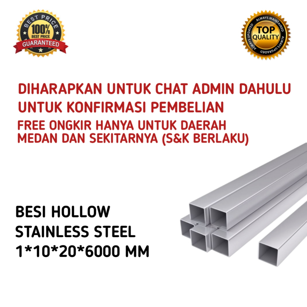 Hollow Stainless Kotak 304 10 X 20 Mm Tebal 1 Mm PIPA PERSEGI SS304 1X10X20X6000mm Hollow Stainless 