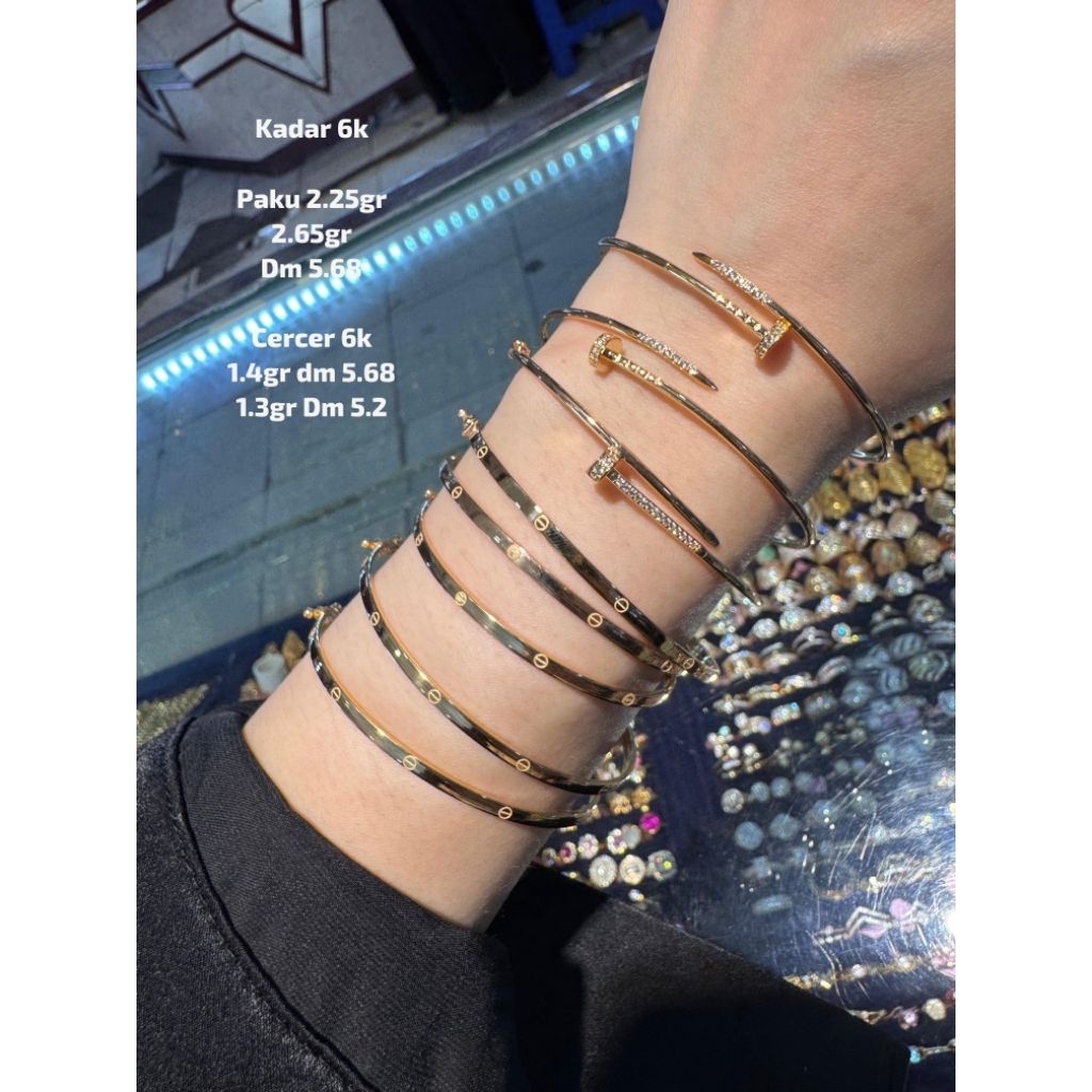 Gelang bangle emas paku mata & cercer CERTI OVAL Rosegold