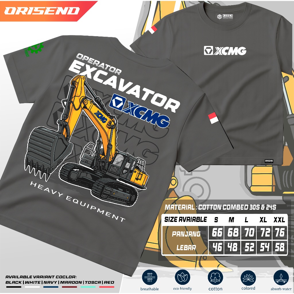 ORISEND Kaos operator excavator xcmg HEAVY EQUIPMENT baju alat berat bahan katun tebal adem