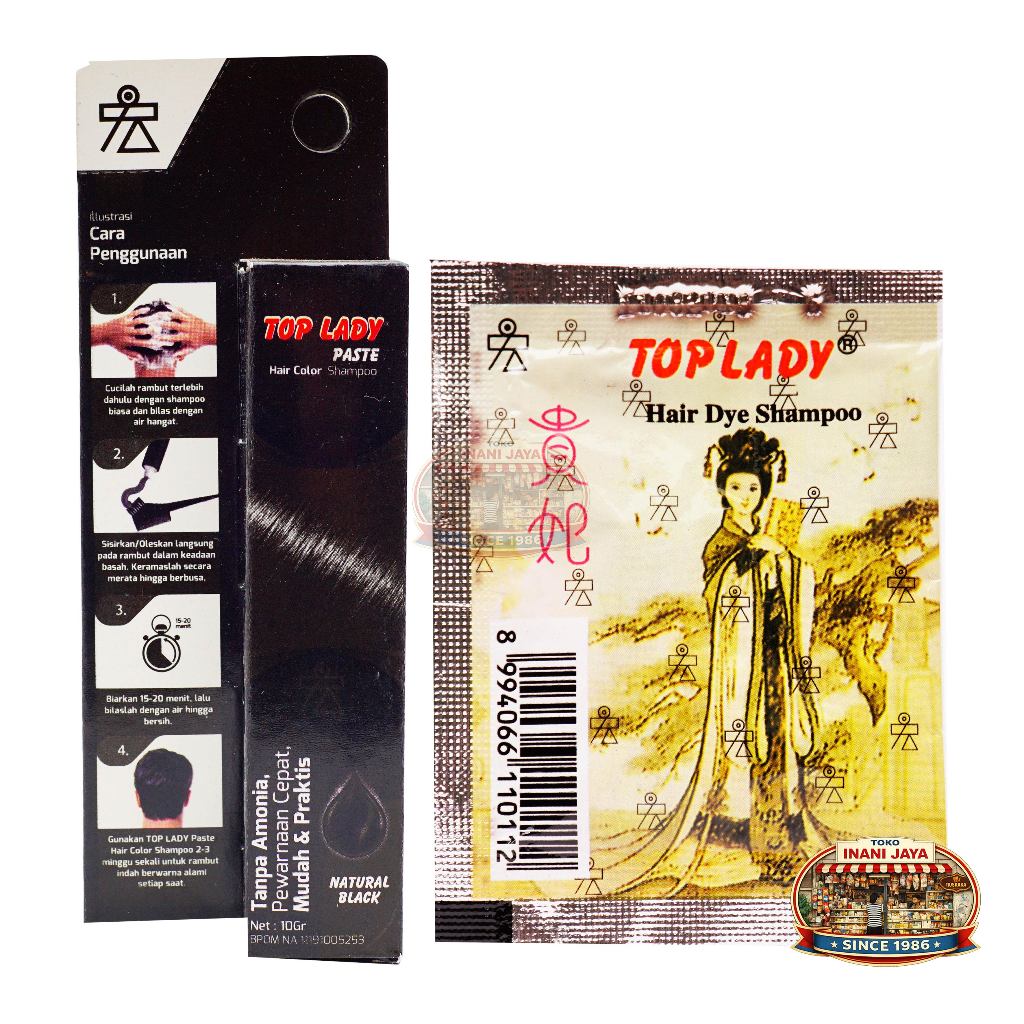 Hair Dye Shampoo Top Lady Cream Tube Sachet dan Box - Sampo Semir