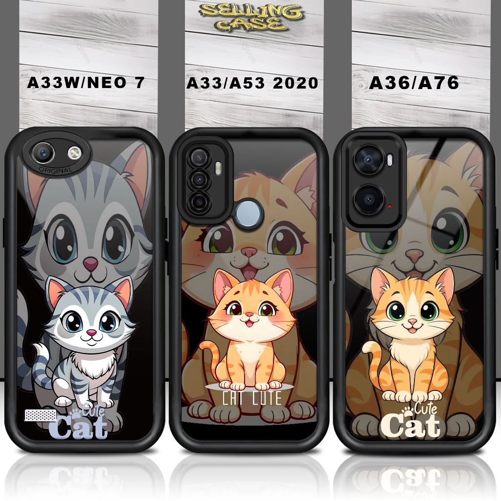 Case Hp Softcase glossy For OPPO A33W NEO 7 A33 A53 2020 A36 A76 KUCING Silikon Glass Casing Handpho