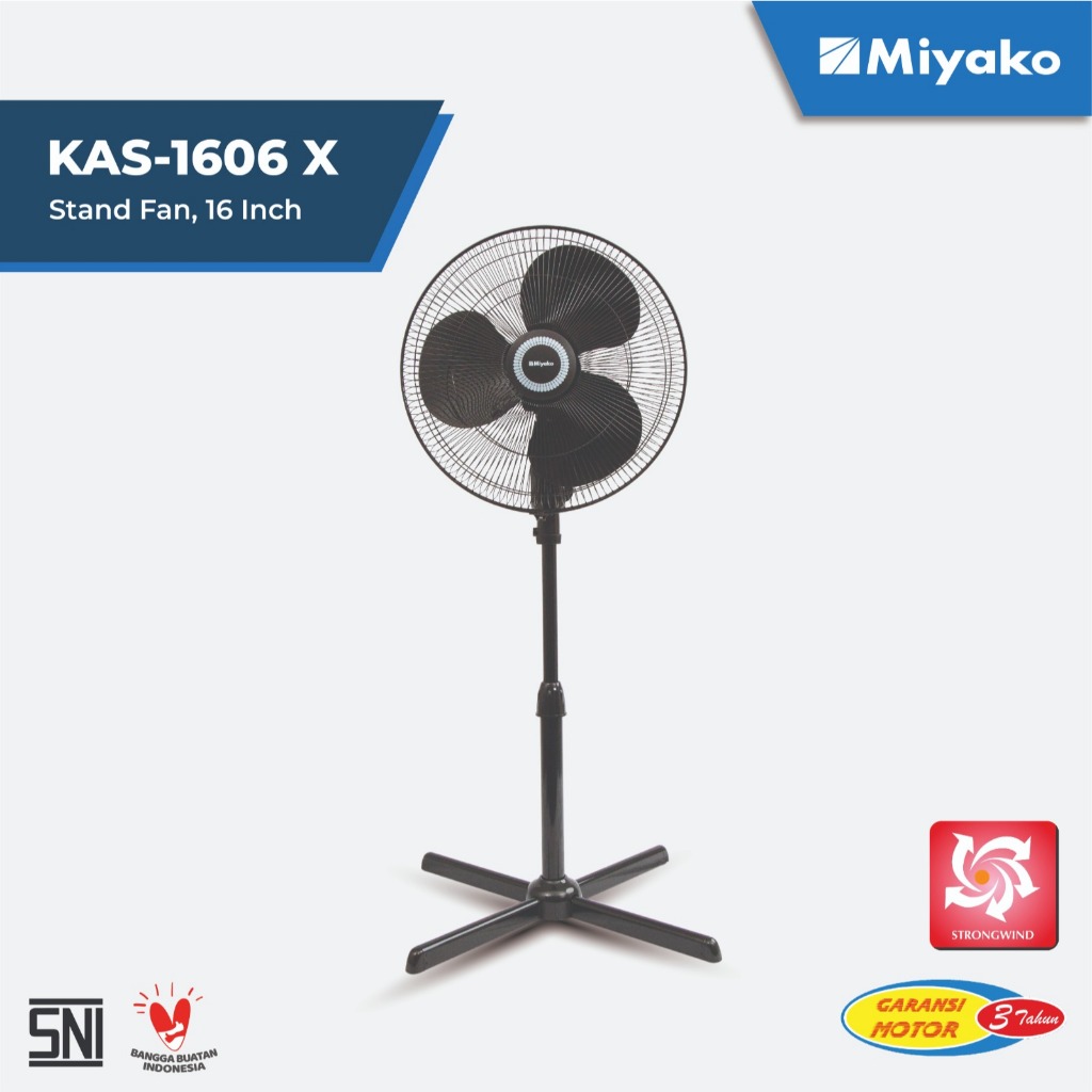 Kipas Angin Miyako KAS1606XGB Jaring Besi - Stand fan Kaki Silang KAS-1606 X GB