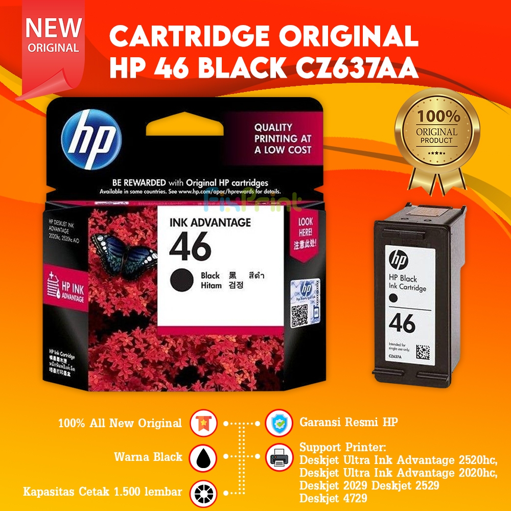 Cartridge Tinta HP 46 Black CZ637AA Refill Printer Deskjet Ink Advantage 2020hc 2029 2520hc 2529