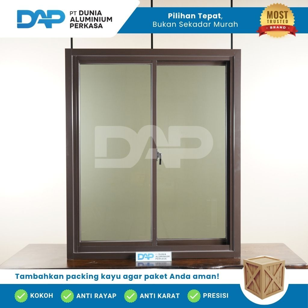 Jendela Sliding  L100 x T100 Aluminium 2 Daun Custom Kusen Aluminium + Kaca
