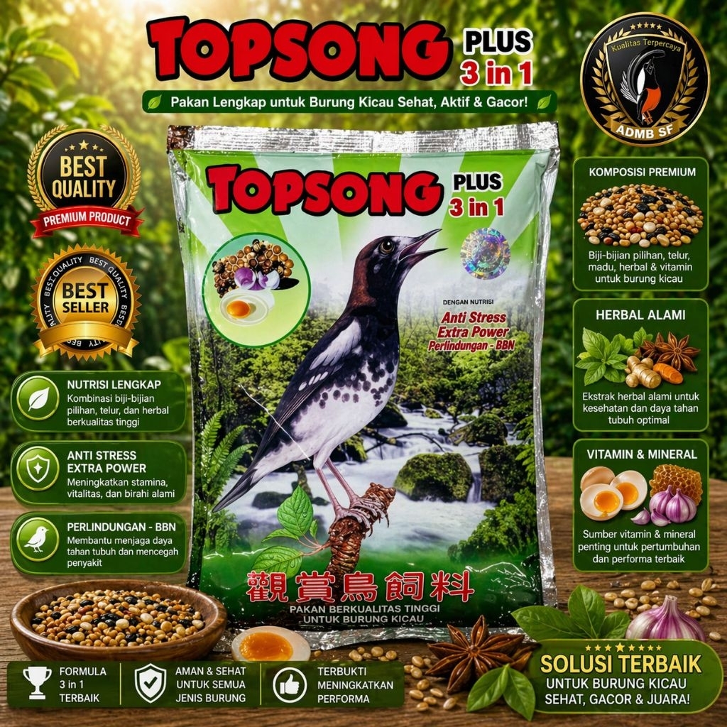 TOPSONG COKELAT - ORIGINAL PREMIUM | Voer Pakan Burung Premium Bikin Gacor | Pakan Murai Kacer jalak