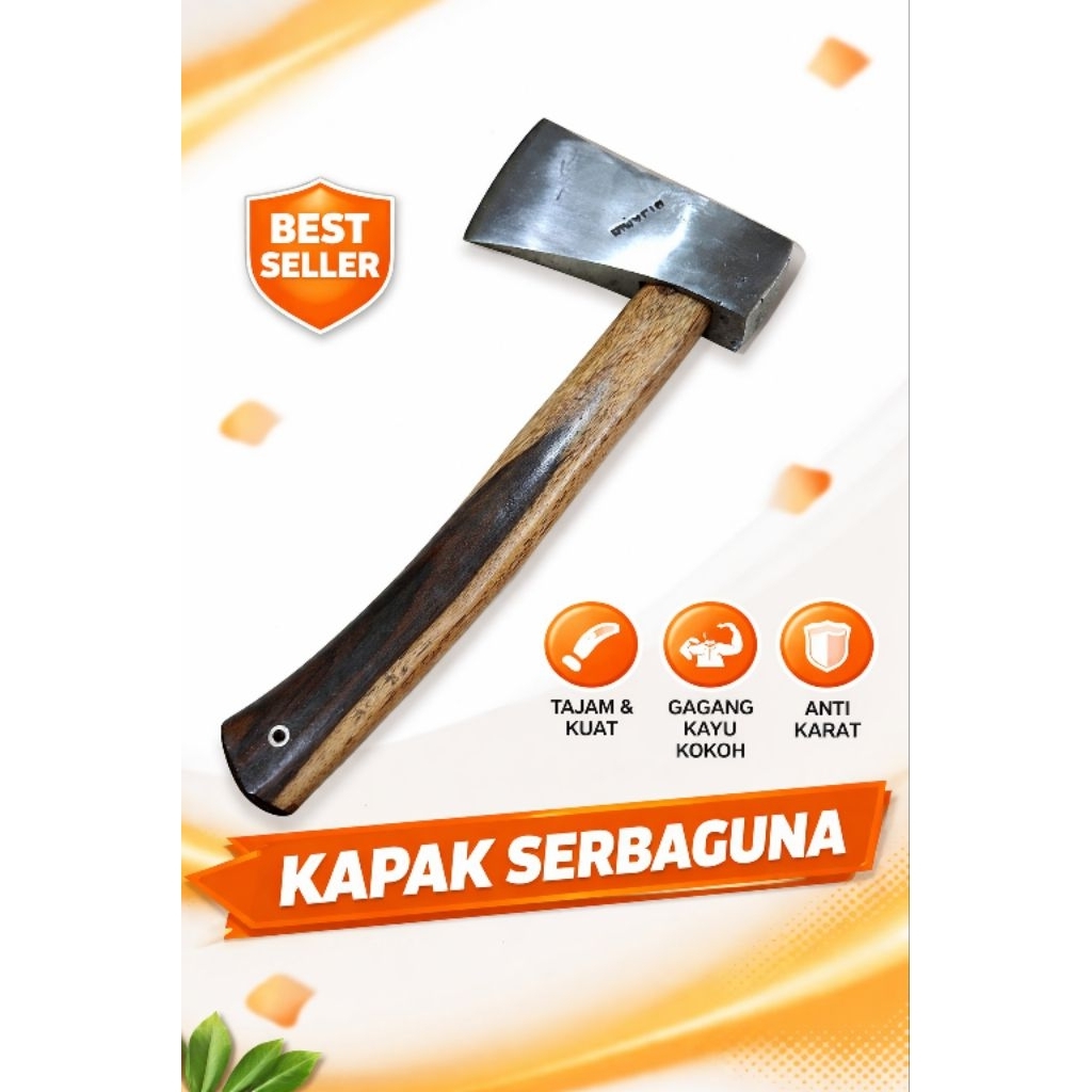 Kampak Baja Tajam Super Kuat | Kapak Kayu Serbaguna Tebang & Belah Kayu | Handle Kayu Solid