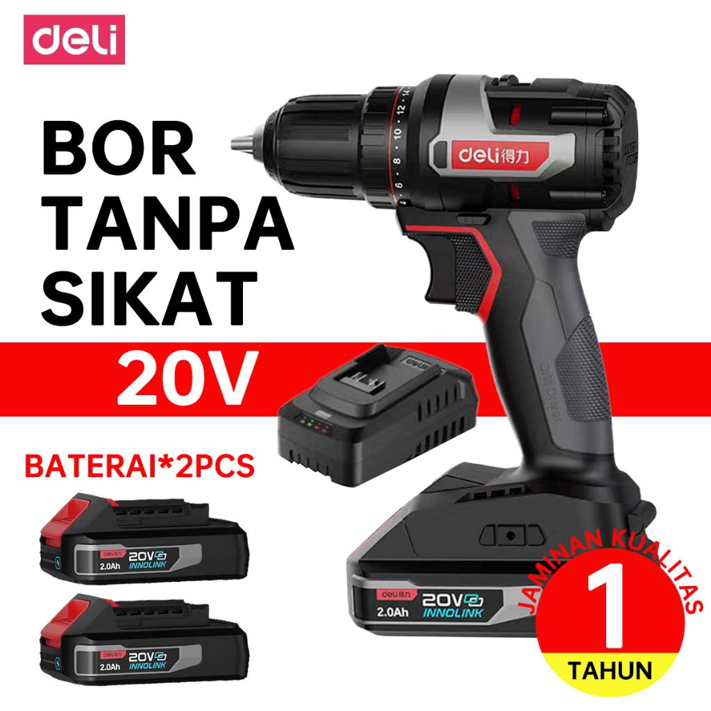Mini Bor DELI - Bor Tangan Elektrik 20V Rechargeable Serbaguna Lithium Drill 2.0 Dual Battery