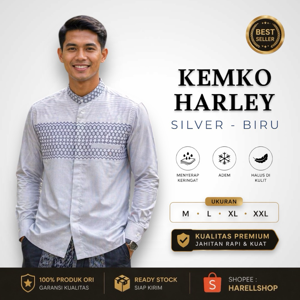 Kemko Harley Pria Lengan Panjang | Bahan Katun Adem | Koko Modern Premium | Pink & Biru Tua